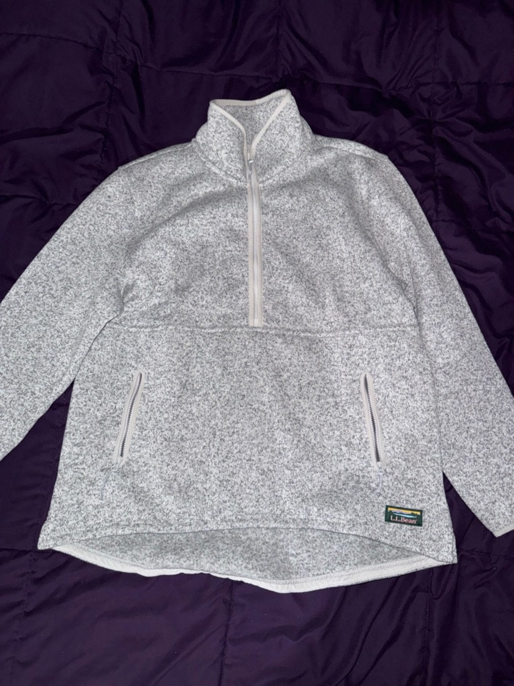 L.L. Bean Light Gray Speckled Fleece Half-Zip Pullover